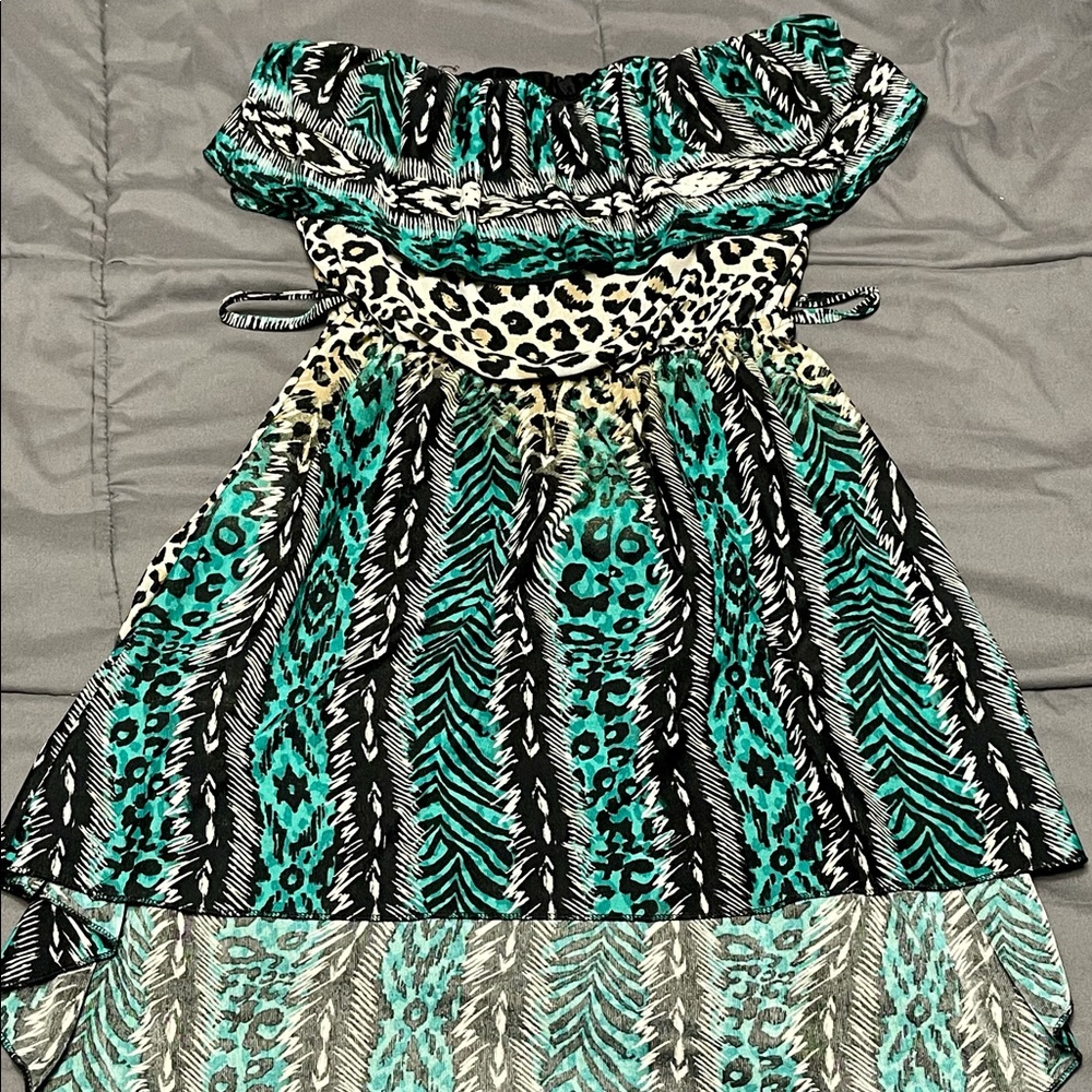 Off the Shoulder Leaped Print Hi-Low Top (M)